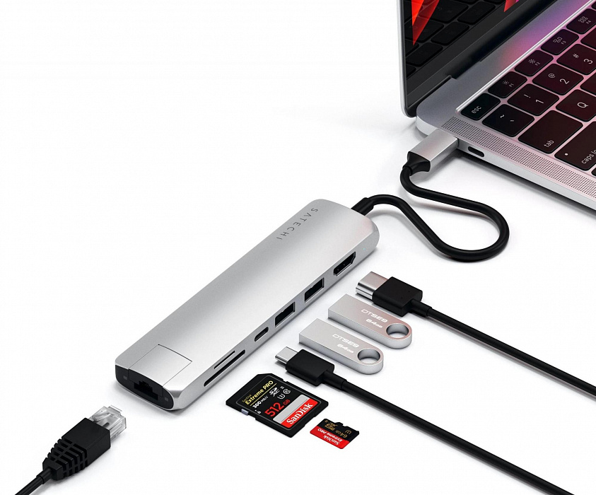 USB-C адаптер Satechi Type-C Slim Multiport with Ethernet Adapter, Silver