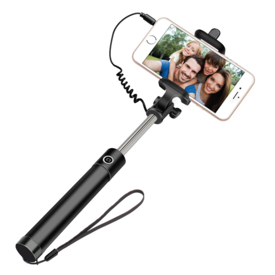 Селфи-палка (монопод) Ginzzu Selfie Stick Black с проводом  Удобный компактный монопод с проводным подключением, не требующим подзарядки. Длина от 18 до 80 см.