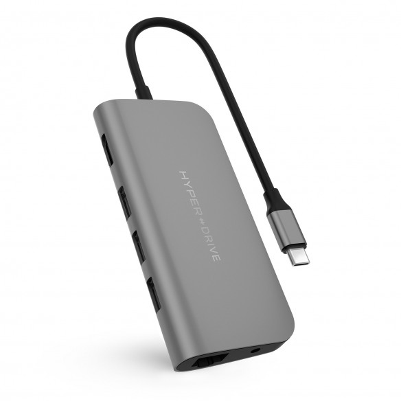 USB-хаб HyperDrive POWER 9-in-1 USB-C Hub Space Gray для iPad / MacBook Pro / MacBook Air и других устройств с USB-C  Мульти Хаб • Широкий набор интерфейсов • Подключение дополнительного монитора 4K • Аудиовыход Сетевой разъем • Зарядка ноутбука с мощностью 49 Вт • Картридер SD/microSD