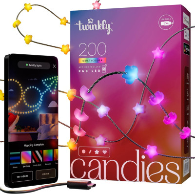 Смарт-гирлянда Twinkly Candies 200 LED / Звезды / Прозрачный провод TWKS200RGB-G