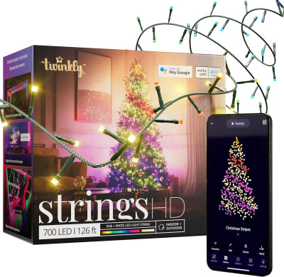Смарт-гирлянда Twinkly Strings HD 700 RGB+W LED с Wi-Fi и Bluetooth, зеленый провод   Новинка 2025-2026 • Высокая плотность светодиодов • Синхронизация с музыкой • Поддержка iOS и Android • Дистанционное управление • Высокая энергоэффективность • Мобильное приложение