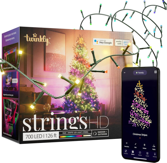 Смарт-гирлянда Twinkly Strings HD 700 RGB+W LED с Wi-Fi и Bluetooth, зеленый провод   Новинка 2025-2026 • Высокая плотность светодиодов • Синхронизация с музыкой • Поддержка iOS и Android • Дистанционное управление • Высокая энергоэффективность • Мобильное приложение