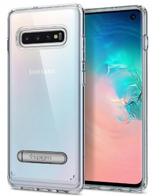 Чехол Spigen Ultra Hybrid S Clear (605CS25803) для Samsung Galaxy S10  Завышенные бортики для камеры • Функция подставки • Продуманная эргономика • Прочные материалы • Надежная защита