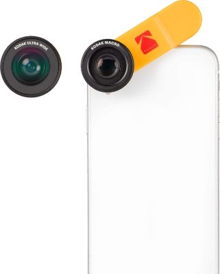 Набор объективов для смартфона KODAK Smartphone 2-in-1 Lens Set (Ultra Wide + Macro) KSM001  Набор объективов для смартфона • Макролинза: 15-кратное увеличение • Широкоугольная линза: 18 мм угол