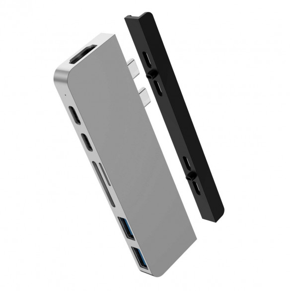 USB-хаб HyperDrive 7-in-2 NEW DUO 2020 Hub Silver для USB-C MacBook Pro / MacBook Air  Зарядное устройство и хаб 7-в-2 • Монтаж на магнитной полосе • HDMI с высоким разрешением 4K60 Гц • Высокоскоростной USB-C • Удобные порты расширения