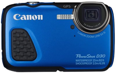 Подводный фотоаппарат Canon PowerShot D30 Blue  Подводный (до 25 м) • ударопрочный (2 м) • морозостойкий • пыленепроницаемый • GPS • 12.1 Мпикс • зум 5х • дисплей 3" • видео FullHD 1080p