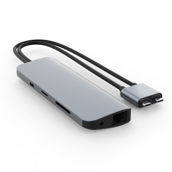 USB-хаб Hyper HyperDrive Viper 10-in-2 Hub Silver для MacBook Pro/Air и других USB-C устройств  Поддержка двух мониторов 4K 60 Гц • Быстрая зарядка с помощью USB-C мощностью 60 Вт • Удобные порты расширения • Быстрый и надежный Ethernet