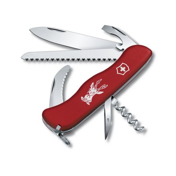 Нож Victorinox Hunter 0.8873 Red  Штопор • Пила по дереву • Лезвие для нутровки • Шило, кернер • Кольцо для ключей • Пинцет • Зубочистка