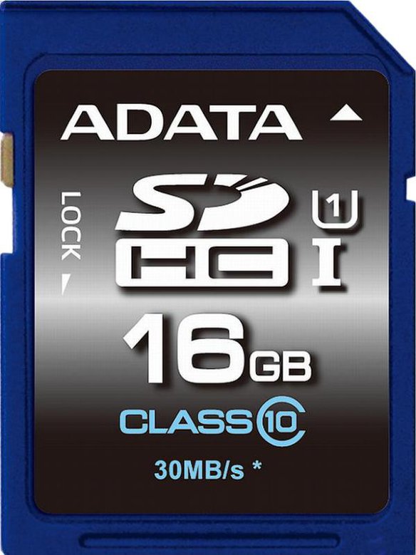 Карта памяти ADATA Premier SDHC 16 Gb Class 10 UHS-I 30 MB/s  Карта памяти ADATA • SDHC • 16 Гб • Class 10 UHS-I • Скорость до 30 Мб/сек
