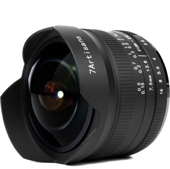 Объектив 7Artisans 7.5mm F2.8 II Fisheye Micro 4/3  Байонет объектива Micro 4/3 • Покрытие матрицы APS-C • Фокусное расстояние 7.5 мм • Фокусировка ручная • Максимальная диафрагма f/2.8 • Минимальная диафрагма F/16 • Угол зрения диагональ 190°