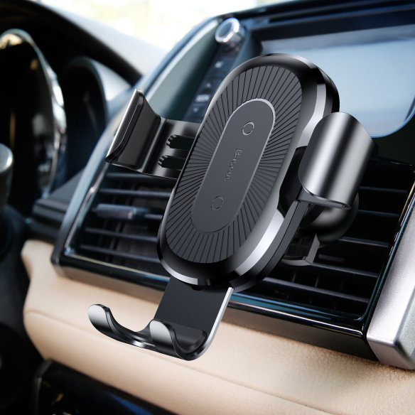 Беспроводное зарядное устройство в автомобиль Baseus Wireless Charger Gravity Car Mount Black  Зарядка телефонов с наличием системы Qi • Надежная фиксация смартфона • Установка в решетку дефлектора • Беспроводная зарядка