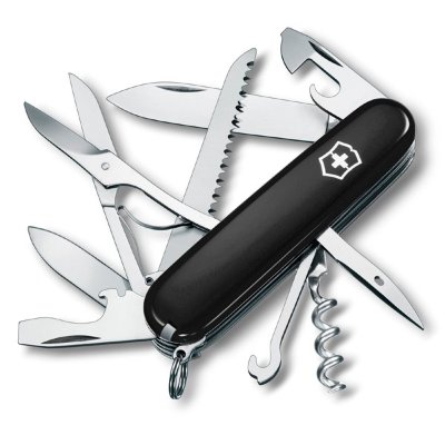 Нож Victorinox Huntsman 1.3713.3 Black  Штопор • Консервный нож • Открывалка для бутылок • Шило, кернер • Кольцо для ключей • Пинцет • Зубочистка • Ножницы