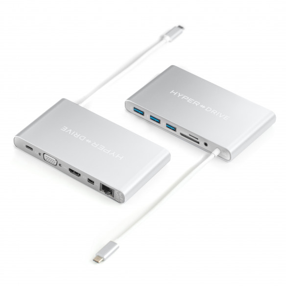 USB-хаб HyperDrive Ultimate USB-C Hub Silver для Macbook и других устройств с портом Type-C  Кристально чистый видеовыход 4K HDR + 4K Mini DisplayPort • Быстрый и надежный Ethernet • Быстрая зарядка с помощью USB-C мощностью 60 Вт • Удобные порты расширения