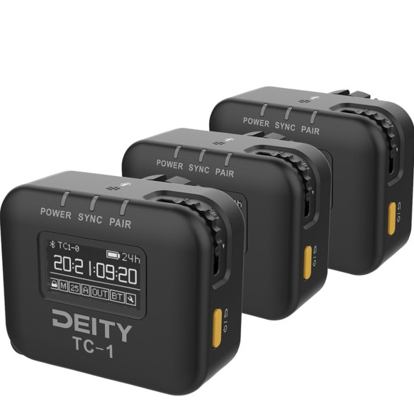 Беспроводной генератор тайм-кода Deity TC-1 Kit  Подключение :	mini Jack 3.5 мм TRS • Таймкод :	SMPTE • Встроенный дисплей • Управление через приложение • Встроенный микрофон • Питание :	встроенный аккумулятор • Ёмкость аккумулятора :	950 мАч • Время работы :	28 ч • Каналы :	8