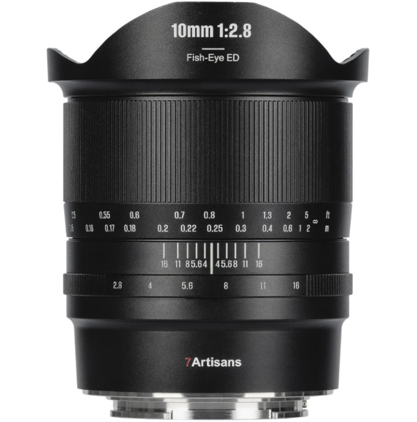 Объектив 7Artisans 10mm F2.8 Fisheye Mark II RF  Байонет объектива RF (Canon EOS R) • Покрытие матрицы Fullframe • Фокусное расстояние 10 мм • Конструкция 11 элементов в 8 группах • Фокусировка ручная • Максимальная диафрагма f2.8 • Минимальная диафрагма f16 • Минимальная дистанция фокусировки 150 мм