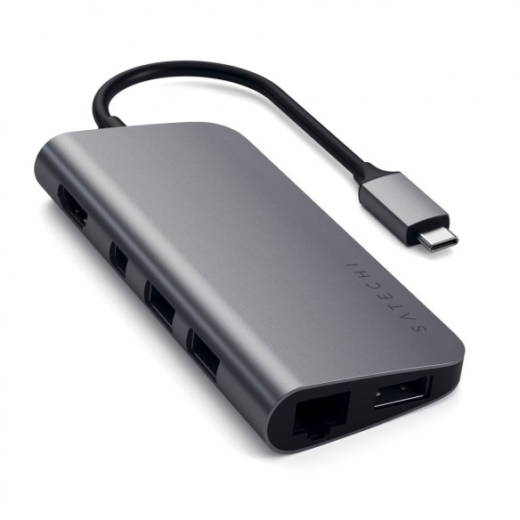 USB адаптер Satechi Aluminum Type-C Multimedia Adapter, Space Gray  Компактные габариты • Три высокоскоростных порта USB 3.0 • Подключение Ethernet • Вывод изображения 4K (30 Гц) • SD-картридер • USB-C подключение