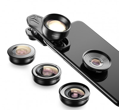 Комплект объективов Apexel 5-in-1 HB5 для смартфона  • широкоугольный • макро • fisheye • телеобъектив • Байонет объектива: 17 мм