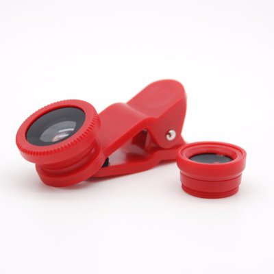 Объектив из пластика на клипсе 3 в 1 для iPhone и других телефонов — Fisheye + Macro + Wide Red