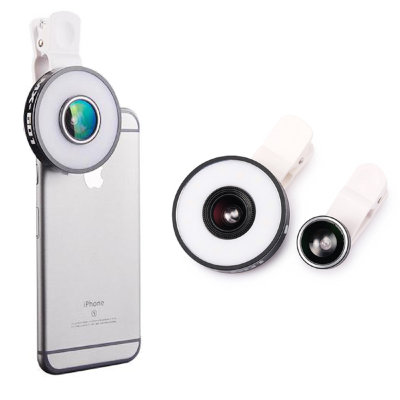 Объектив + кольцо с селфи-лампой для iPhone и других телефонов — 6 in 1 Lens With Selfie Ring Black