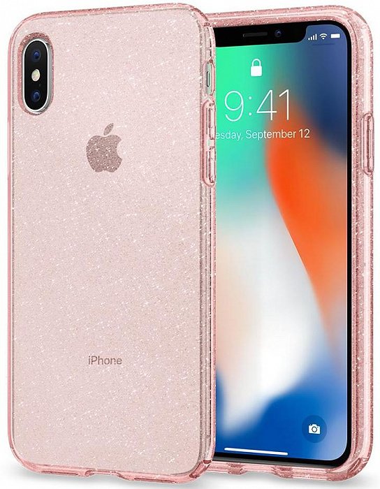 Чехол  Spigen Liquid Crystal Glitter Rose Quartz для iPhone X/XS (057CS22654)  Полупрозрачный ультратонкий форм-фактор • Блески на задней панели • Простая установка