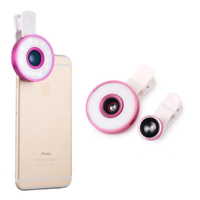 Объектив + кольцо с селфи-лампой для iPhone и других телефонов — 6 in 1 Lens With Selfie Ring Pink