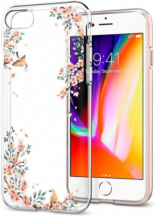 Чехол Spigen Liquid Crystal Blossom Nature для iPhone 8/7 (054CS22290)  Оригинальный орнамент • Полностью прозрачный • Не влияет на беспроводную зарядку Qi