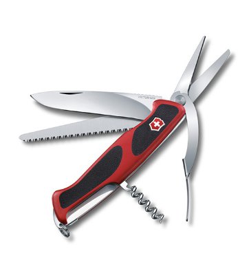 Нож Victorinox RangerGrip 71 Gardener 0.9713.C  Пила по дереву • Сверхпрочные ножницы • Штопор • Кольцо для ключей • Пинцет • Зубочистка