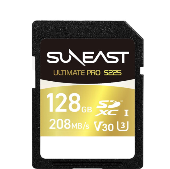 Карта памяти SUNEAST Ultimate Pro S225 Gold SDXC UHS-I V30 128Гб  Интерфейс UHS-I • Вид накопителя SDXC • Объём памяти 128 Гб • Скорость чтения • 208 Мб/с • Скорость записи 30 мб/с • Класс скорости UHS U3 • Класс скорости записи видео V30 • Класс скорости C10