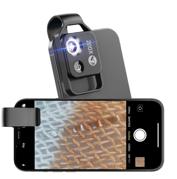Объектив микроскоп Apexel Mobile Microscope 200X для смартфона  • Микроскоп • Особенности конструкции:	подсветка • Приближение: 200