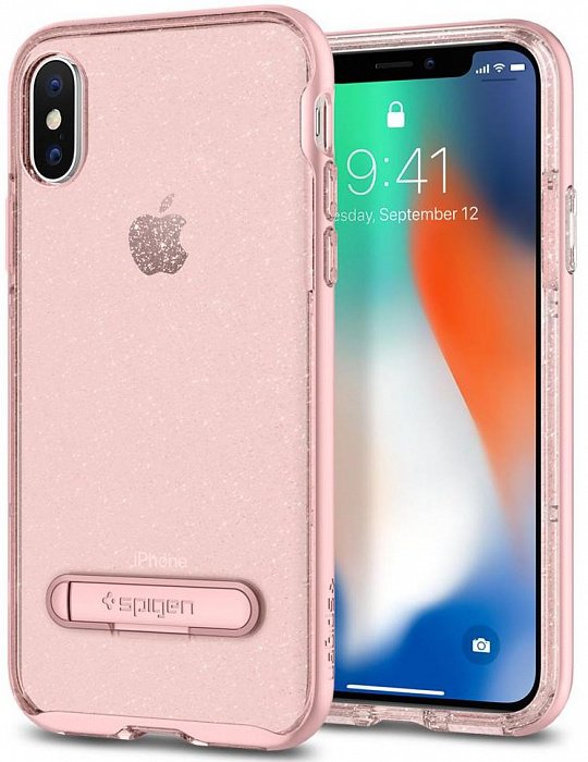 Чехол Spigen  Crystal Hybrid Glitter Rose Quartz для iPhone X (057CS22150)  Блески на задней панели • Полупрозрачный ультратонкий форм-фактор • Простая установка