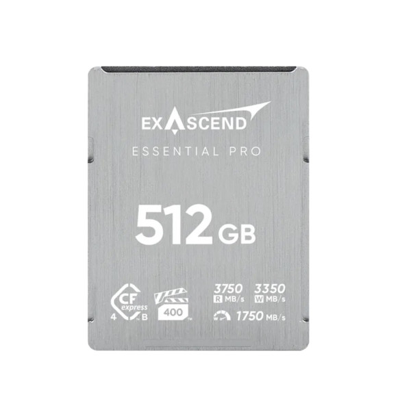 Карта памяти Exascend CompactFlash Essential Pro CFexpress 4.0 Type B 512GB  Интерфейс PCI-Express 4.0 • Вид накопителя CFExpress Type B • Объём памяти 512 Гб • Скорость чтения 3750 МБ/с • Скорость записи 3350 МБ/с • Температурный диапазон от -12 до 72°C