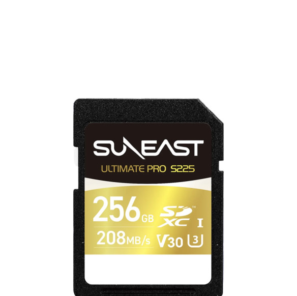 Карта памяти SUNEAST Ultimate Pro S225 Gold SDXC UHS-I V30 256Гб  Интерфейс UHS-I • Вид накопителя micro SDXC • Объём памяти 256 Гб • Скорость чтения 208 Мб/с • Скорость записи 30 мб/с • Класс скорости UHS U3 • Класс скорости записи видео V30 • Класс скорости C10 • Класс производительности приложений A2
