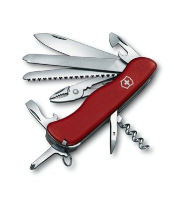 Нож Victorinox Tradesman 0.9053  Консервный нож • Штопор • Шило, кернер • Пила по дереву • Напильник по металлу • Пила по металлу • Крестовая отвертка • Пинцет • Плоскогубцы