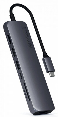 USB-C адаптер Satechi Type-C Slim Multiport with Ethernet Adapter, Space Gray  Алюминиевый корпус • Широкий набор интерфейсов • Разъем HDMI с поддержкой 4K • Гигабитный порт Ethernet • Встроенный кабель USB-C