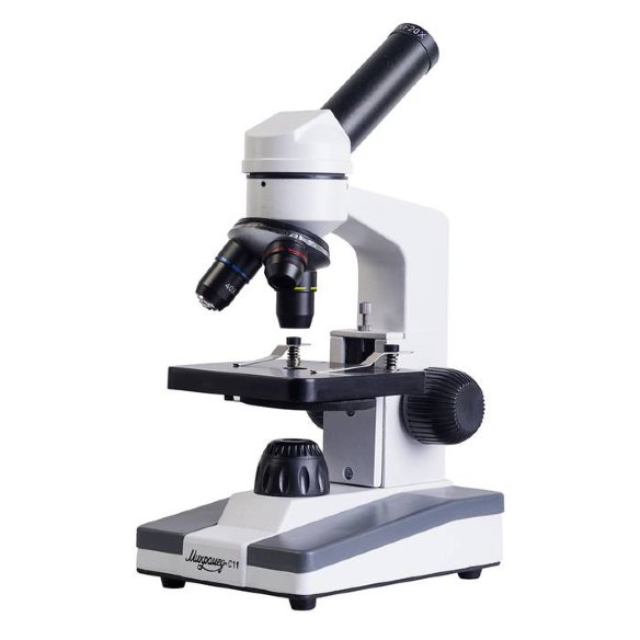 Микроскоп биологический Микромед С-11  Оптические элементы из стекла и металлическая конструкция • Встроенный светодиодный осветитель • Удобная рукоятка фокусировки
