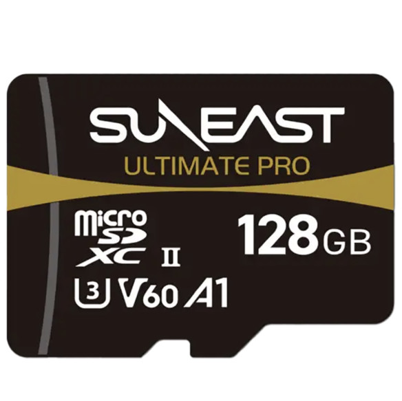 Карта памяти SUNEAST Ultimate Pro microSDXC UHS-II V60 128Гб  Интерфейс UHS-II • Вид накопителя micro SDXC, SDXC • Объём памяти 128 Гб • Скорость чтения 280 МБ/с • Скорость записи 100 мб/с • Класс скорости UHS U3 • Класс скорости записи видео V60 • Класс скорости C10 • Класс производительности приложений A1