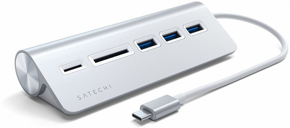 USB-концентратор Satechi Type-C USB Hub &amp; Micro/SD Card Reader, Silver  Три высокоскоростных порта USB 3.0 • Алюминиевый корпус • Слоты для карт памяти USB-C подключение • Компактные габариты