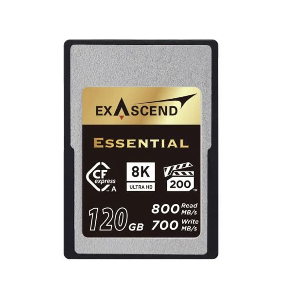 Карта памяти Exascend SDXC Essential CFexpress Type A 120GB  Интерфейс PCI-Express 3.0 • Вид накопителя CFExpress Type A • Объём памяти 120 Гб • Скорость чтения 800 МБ/с • Скорость записи 700 МБ/с • Температурный диапазон от -12 до 72°C