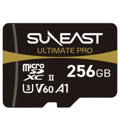 Карта памяти SUNEAST Ultimate Pro microSDXC UHS-II V60 256Гб  Интерфейс UHS-II • Вид накопителя micro SDXC, SDXC • Объём памяти 256 Гб • Скорость чтения 280 МБ/с • Скорость записи 180 МБ/с • Класс скорости UHS U3 • Класс скорости записи видео V60 • Класс скорости C10 • Класс производительности приложений A1