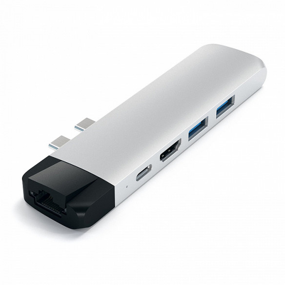 USB-хаб Satechi Aluminum Pro Hub with Ethernet Silver для MacBook Air / MacBook Pro  Совместим с Apple MacBook Pro • Алюминиевый корпус • 6 разъемов • Компактные габариты