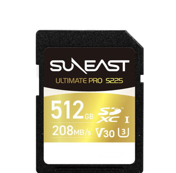 Карта памяти SUNEAST Ultimate Pro S225 Gold SDXC UHS-I V30 512Гб  Интерфейс UHS-I • Вид накопителя SDXC • Объём памяти 512 Гб • Скорость чтения 208 Мб/с • Скорость записи 30 мб/с • Класс скорости UHS U3 • Класс скорости записи видео V30 • Класс скорости C10