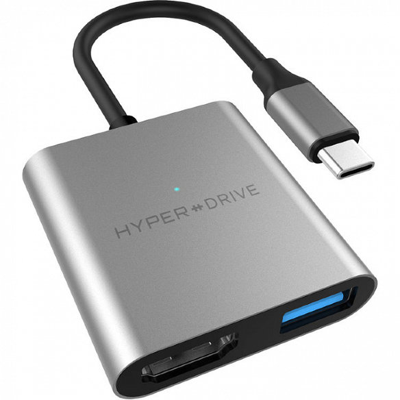 USB-хаб HyperDrive 3-in-1 Space Grey для MacBook, Ultrabook, Chromebook и USB-C устройств  3 порта • Возможность зарядки ноутбука • Алюминиевый корпус