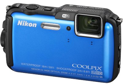 Подводный фотоаппарат Nikon Coolpix AW120 Blue  Подводный (до 18 м) • ударопрочный (2 м) • морозостойкий • пыленепроницаемый • GPS • Wi-Fi • 16 Мпикс • зум 5х • дисплей 3" • видео FullHD 1080p