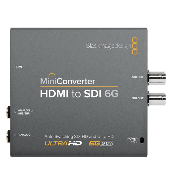 Мини конвертер Blackmagic Mini Converter HDMI - SDI 6G  Частота дискретизации 48 КГц • Битрейт 24 бит • Порты
6G-SDI, HDMI • Питание сетевой адаптер • Мощность (макс) 4.44 Вт • Вход 12-31В •  • Подключение HDMI, SDI • Температурный диапазон от -20° до 45° C