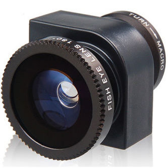 Объектив 3 в 1 Black для iPhone 5/5S угловой  (Fisheye + Macro + Wide)  Объектив для iPhone 5/5S — три в одном • позволяет снимать сразу в трех плоскостях - фишай, макро и широкоугольный • крепится на угол iPhone 5/5S