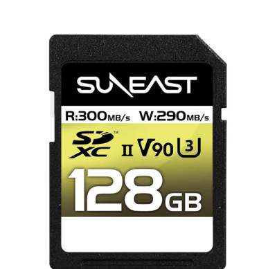 Карта памяти SUNEAST Ultimate Pro V90 SDXC UHS-II 128Гб  Интерфейс UHS-II • Вид накопителя SDXC • Объём памяти 128 Гб • Скорость чтения 300 Мб/с • Скорость записи 290 мб/с • Класс скорости UHS U3 • Класс скорости записи видео V90 • Класс скорости C10