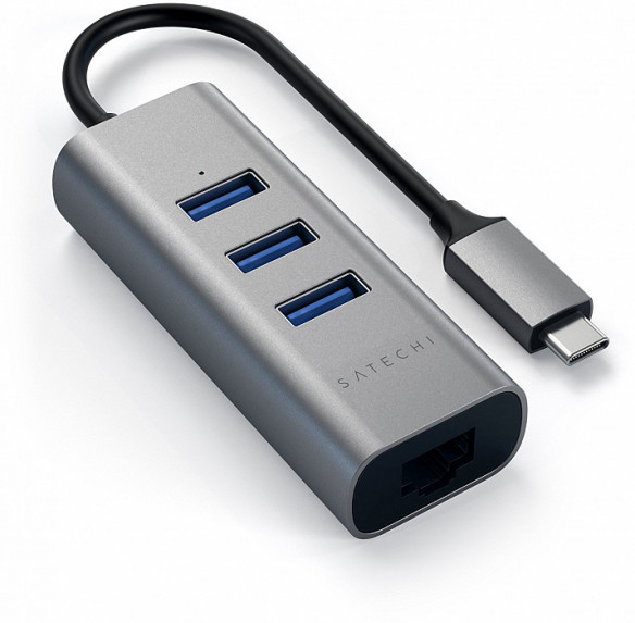 USB-хаб Satechi Type-C 2-in-1 USB 3.0 Aluminum 3 Port Hub and Ethernet Port, Space Gray  Три высокоскоростных порта USB 3.0 • Алюминиевый корпус • USB-C подключение • Компактные габариты