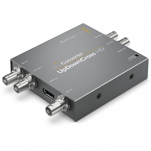 Мини конвертер Blackmagic Mini Converter - UpDownCross HD  Порты 3G-SDI, HDMI, SDI • Питание сетевой адаптер • Мощность (макс) 5 Вт • Вход 12 В • Подключение HDMI, SDI • Совместимость Mac OS 10.14 +, Windows 8.1 +