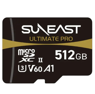 Карта памяти SUNEAST Ultimate Pro microSDXC UHS-II V60 512Гб  Интерфейс UHS-II • Вид накопителя micro SDXC, SDXC • Объём памяти 512 Гб • Скорость чтения 280 Мб/с • Скорость записи 200 мб/с • Класс скорости UHS U3 • Класс скорости записи видео V60 • Класс скорости C10 • Класс производительности приложений A1