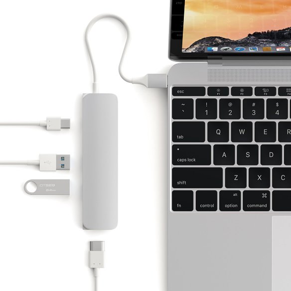 USB-хаб (концентратор) Satechi Aluminum Type-C Slim Multi-Port Adapter 4K Silver для MacBook Pro / Air / iMac / iPad Pro  4 порта: HDMI 1080p + 4K, USB Type-C, 2xUSB 3.0. Прочный алюминиевый корпус.